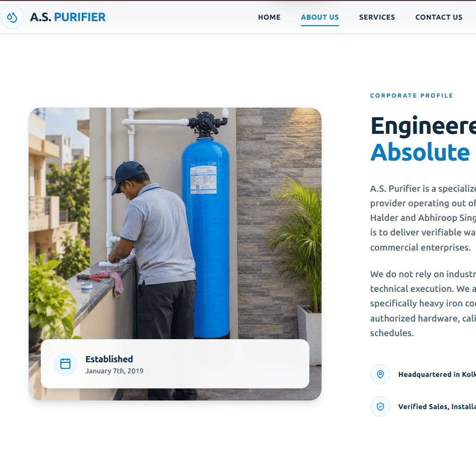 Showcase: A.S. Purifier - Architected and developed a premium, conversion-optimized corporate website.